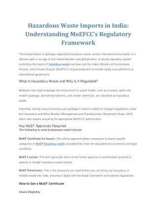 Hazardous Waste Imports in India Understanding MoEFCC's Regulatory Framework