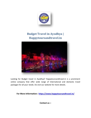 Budget Travel in Ayodhya | Happytoursandtravel.in