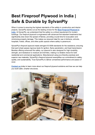 Best Fireproof Plywood in India _ Safe & Durable by SylvanPly