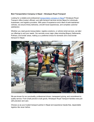Best Transportation Company in Nepal – Himalayan Royal Transport