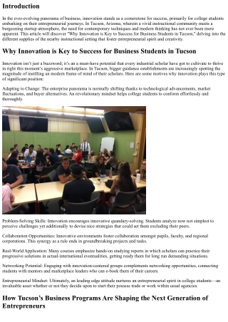 Why Innovation is Key to Success for Business Students in Tucson