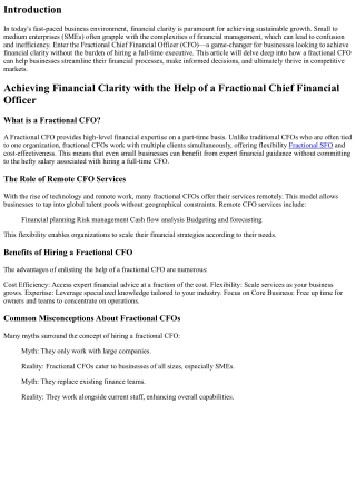 Achieving Financial Clarity with the Help of a Fractional Chief Financial Office