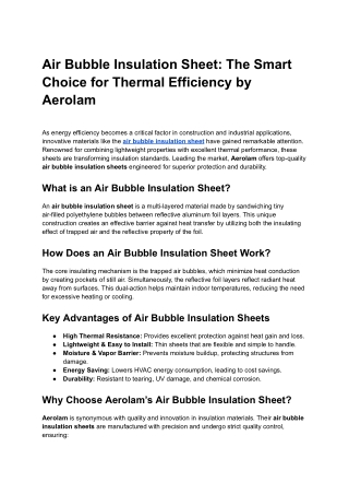 Air Bubble Insulation Sheet: The Smart Choice for Thermal Efficiency by Aerolam