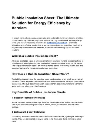 Bubble Insulation Sheet: The Ultimate Solution for Energy Efficiency by Aerolam