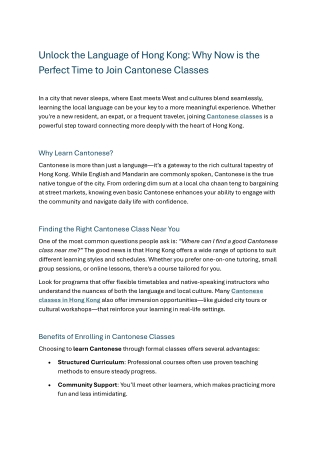 Why Now is the Perfect Time to Join Cantonese Classes