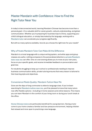 Master Mandarin with Confidence: How to Find the Right Tutor Near You