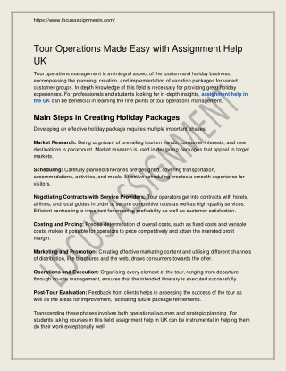 Tour Operations Made Easy with Assignment Help UK