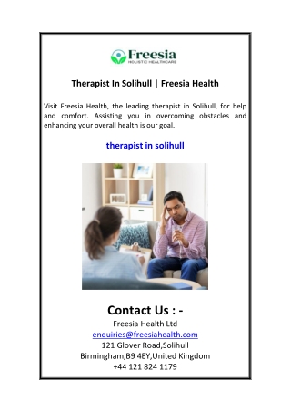 Therapist In Solihull  Freesia Health