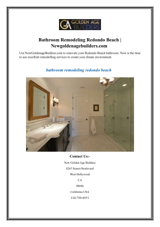Bathroom Remodeling Redondo Beach  Newgoldenagebuilders.com