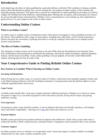 Your Comprehensive Guide to Finding Reliable Online Casinos