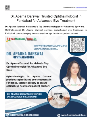 Dr. Aparna Darswal Trusted Ophthalmologist in Faridabad for Advanced Eye Treatment