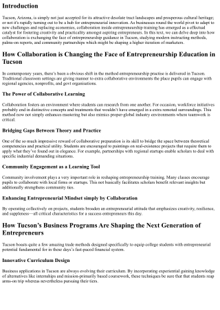 How Collaboration is Changing the Face of Entrepreneurship Education in Tucson