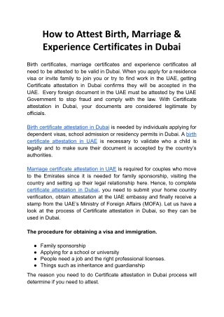 How to Attest Birth, Marriage & Experience Certificates in Dubai