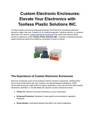 Custom Electronic Enclosures_ Elevate Your Electronics with Toolless Plastic Solutions INC
