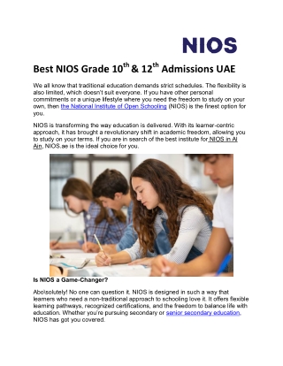 Best NIOS Grade 12 Admissions UAE