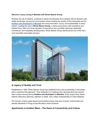 Discover Luxury Living in Mumbai with Shree Naman Group