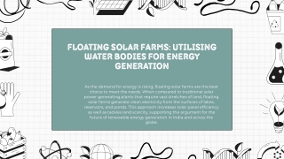 Floating Solar Farms Utilising Water Bodies for Energy Generation