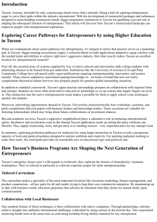 Exploring Career Pathways for Entrepreneurs due to Higher Education in Tucson