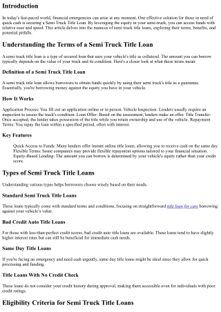 Understanding the Terms of a Semi Truck Title Loan