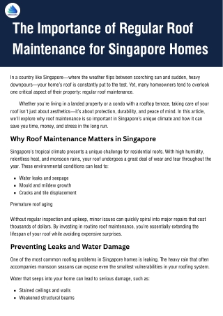 The Importance of Regular Roof Maintenance for Singapore Homes