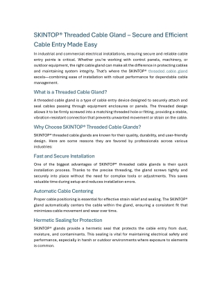 SKINTOP® Threaded Cable Gland Secure and Efficient Cable Entry Made Easy