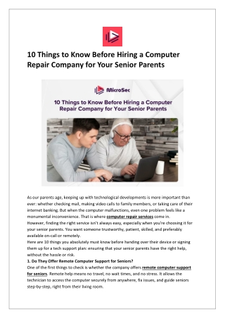 10 Things to Know Before Hiring a Computer Repair Company for Your Senior Parents