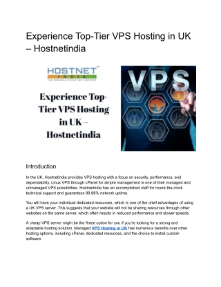 Experience Top-Tier VPS Hosting in UK – Hostnetindia