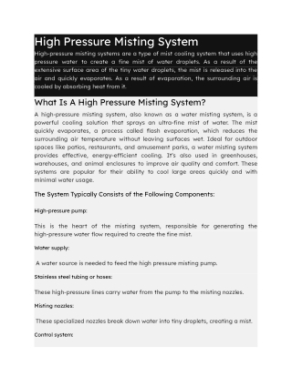 High Pressure Misting System | Manufacturer & Supplier India