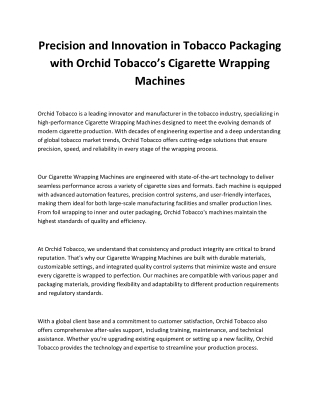 precision and innovation in tobacco packaging