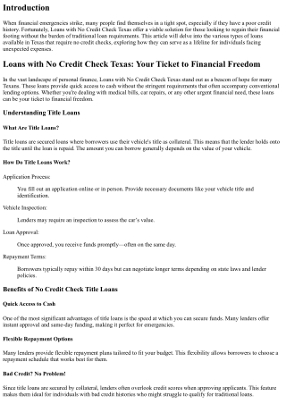 Loans with No Credit Check Texas: Your Ticket to Financial Freedom