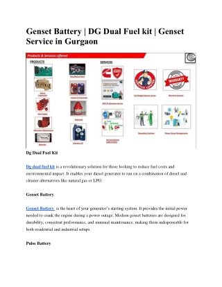 Genset Battery | DG Dual Fuel kit | Genset Service in Gurgaon