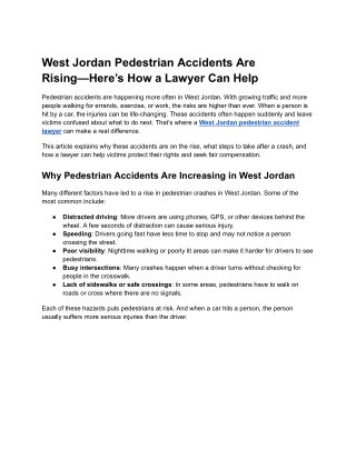 West Jordan Pedestrian Accidents Are Rising—Here’s How a Lawyer Can Help