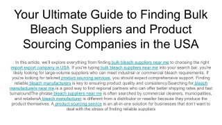 Your Ultimate Guide to Finding Bulk Bleach Suppliers and Product Sourcing Companies in the USA