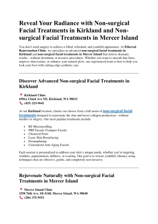 Reveal Your Radiance with Non-surgical Facial Treatments in Kirkland and Non-surgical Facial Treatments in Mercer Island