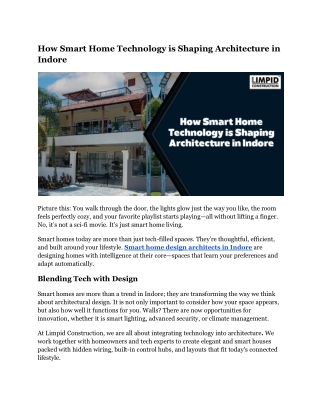 How Smart Home Technology is Shaping Architecture in Indore
