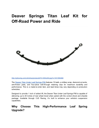 BLOG 4 _ Month 3 _  Deaver Springs Titan Leaf Kit for Off-Road Power and Ride