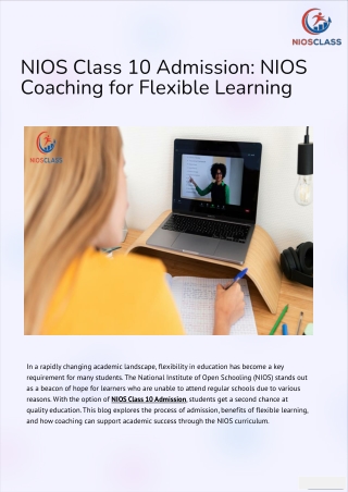 NIOS Class 10 Admission NIOS Coaching for Flexible Learning