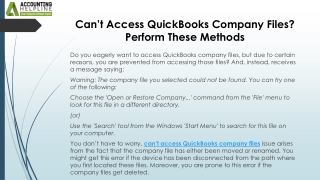 Easy Fixes When You Can’t Access QuickBooks Company Files