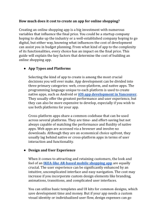 How much does it cost to create an app for online shopping