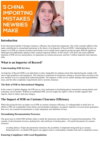 Improving Customs Clearance Efficiency through Streamlining the Role of IOR in I
