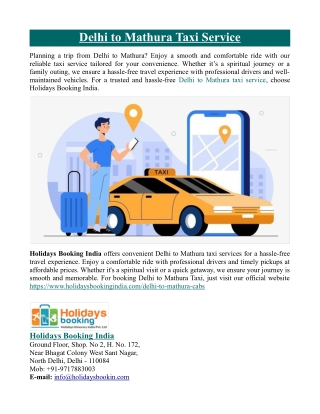 Delhi to Mathura Taxi Service