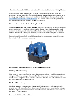 Boost Your Production Efficiency with Indotech’s Automatic Circular Saw Cutting Machine