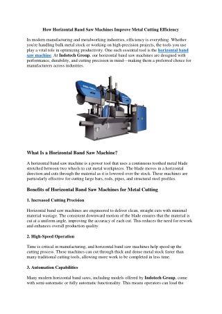 How Horizontal Band Saw Machines Improve Metal Cutting Efficiency