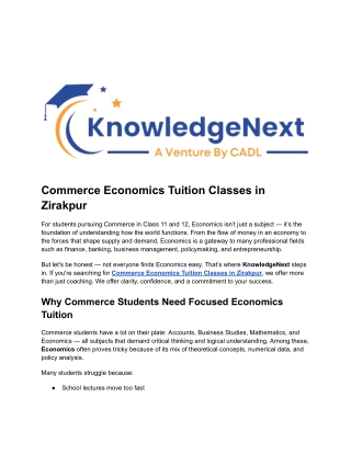 Commerce Economics Tuition Classes in Zirakpur