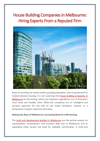 House Building Companies in Melbourne Hiring Experts From a Reputed Firm