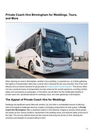 Private Coach Hire Birmingham for Weddings, Tours, and More