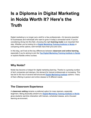 Is a Diploma in Digital Marketing in Noida Worth It? Here's the Truth