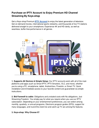 Purchase an IPTV Account to Enjoy Premium HD Channel Streaming By Keys-shop