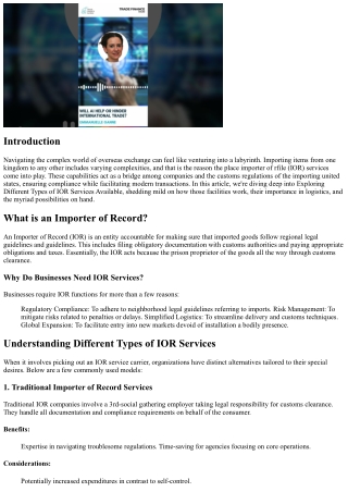 Uncover a Diverse Selection of IOR Solutions to Facilitate Your Import Requireme