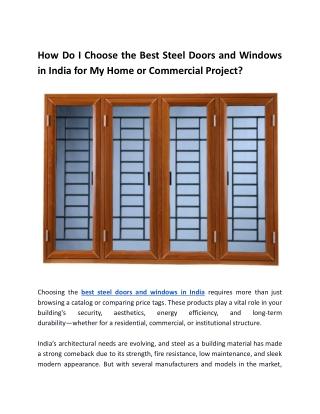 Best Steel Doors and Windows in India for My Home or Commercial Project